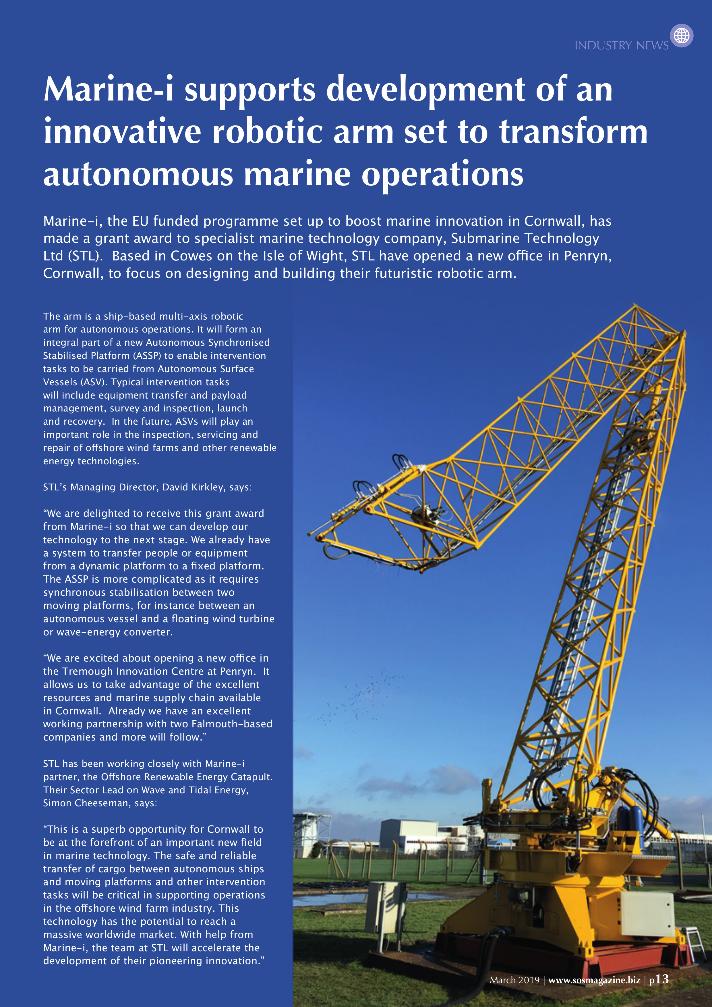 Extract from Subsea and Offshore Service Magazine, March 2019
